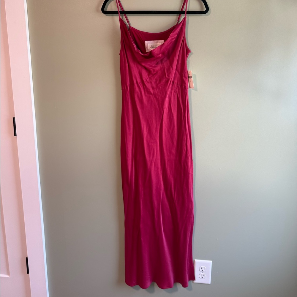Raspberry Anthropologie Elyse Bias Slip Dress - Picture 3 of 7